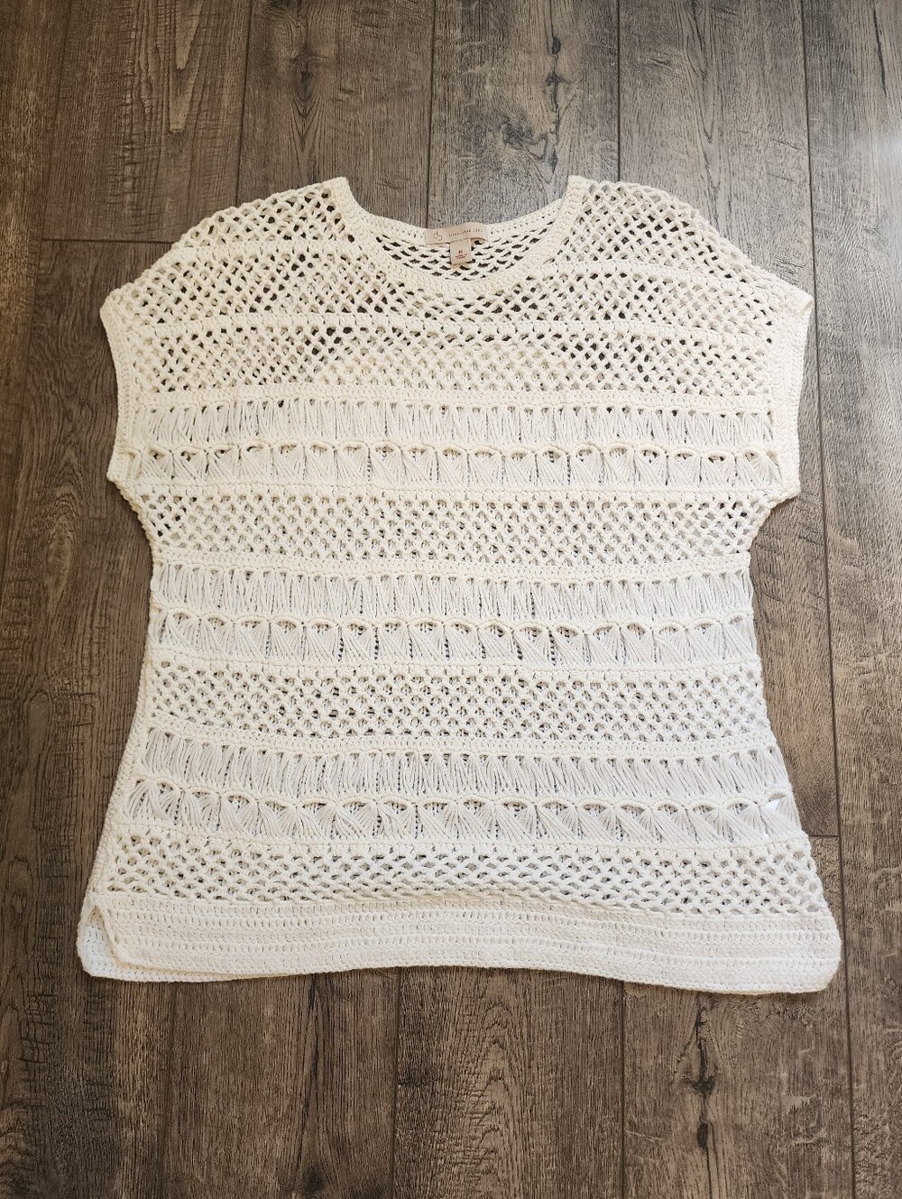 DB Established 1962 Womens Size M White Crochet Open-Knit Top Retro Vintage Y2K